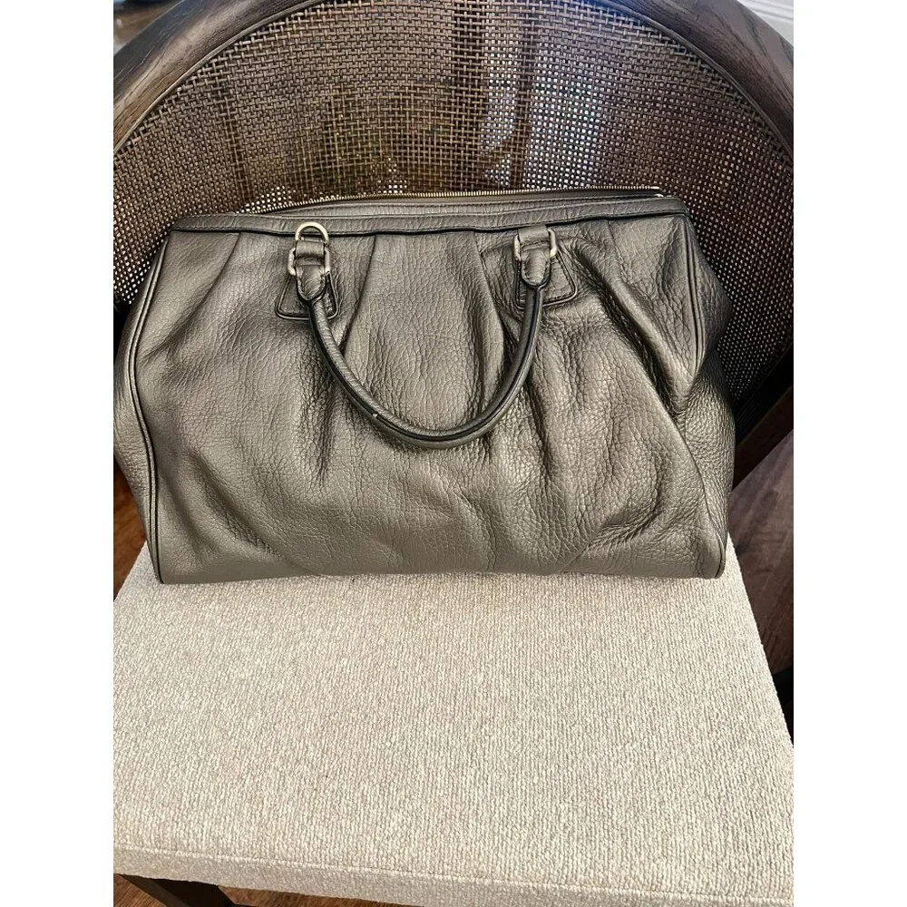 MCM Pebbled Leather Gray Satchel Bag